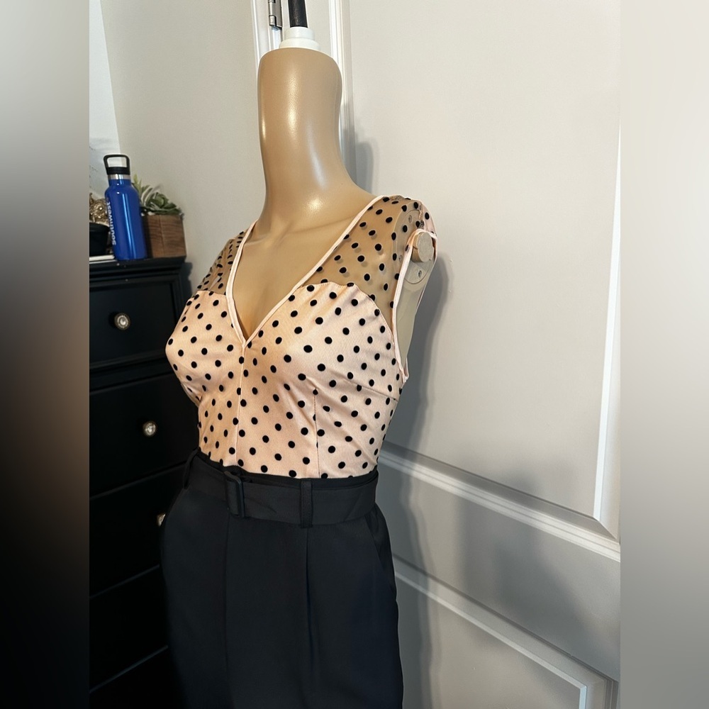 ✨NEW✨-RETRO POLKA DOT WIDE LEG BELTED JUMPSUIT - Picture 10 of 12